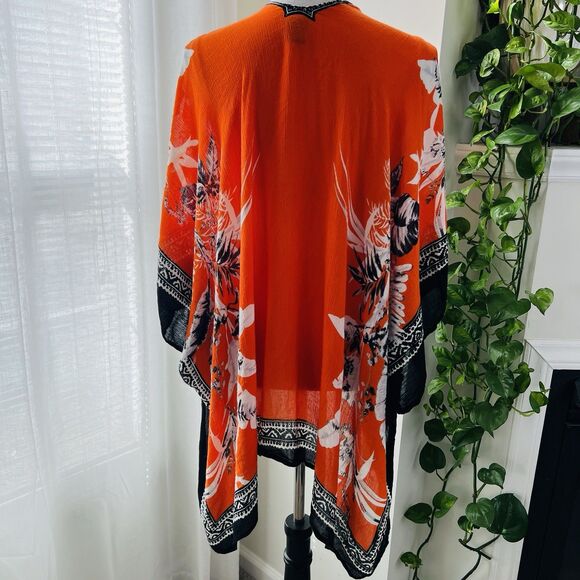 Vince Camuto Orange & Black Floral Soft Lightweight Chiffon Luxury Wrap One Size - Picture 6 of 8
